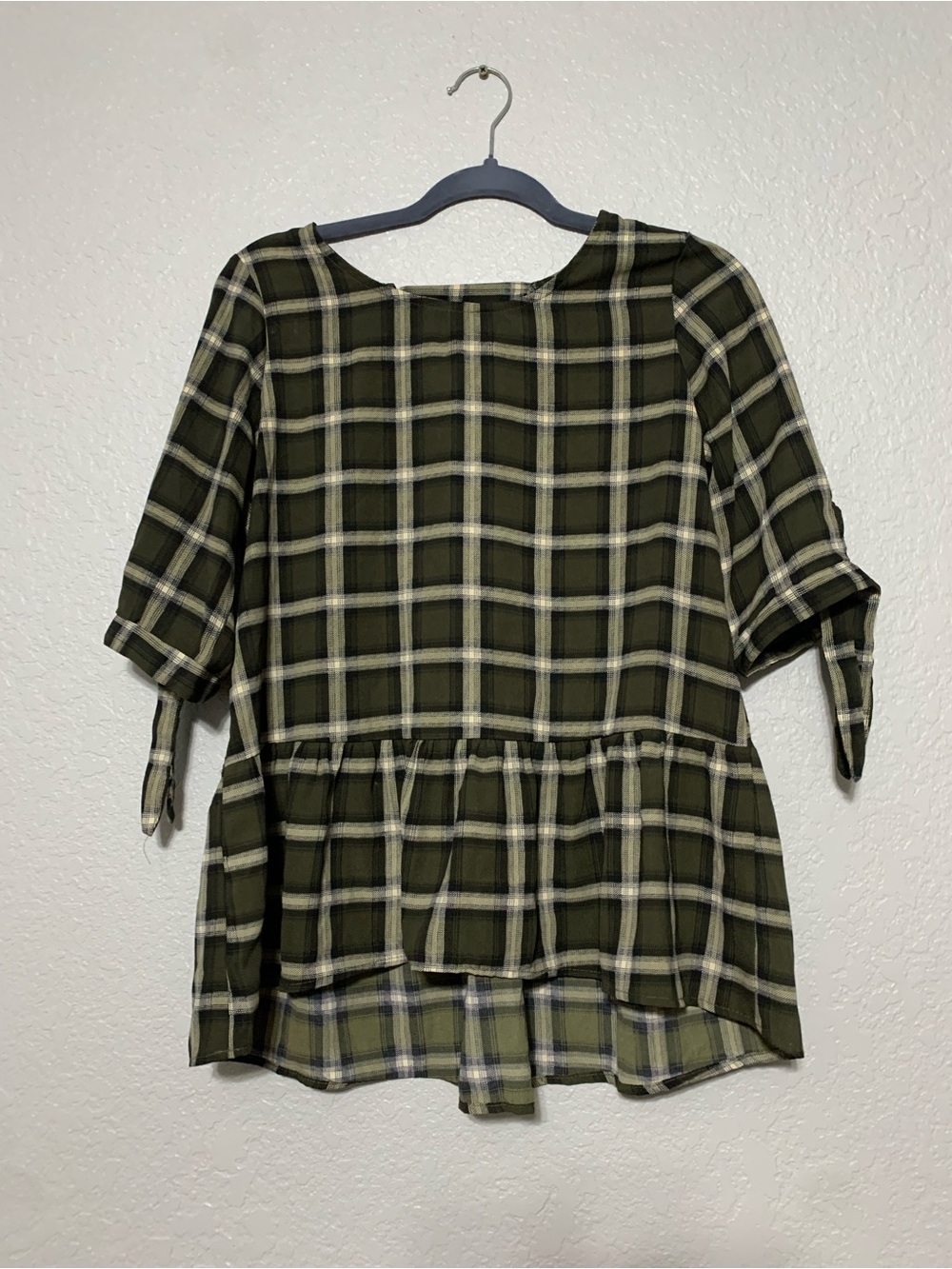 Plaid Peplum Tunic Top in Olive